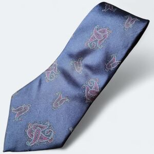 CHRISTIAN DIOR | Elegant Blue and Pink Imported Italian Silk Paisley Preppy Tie
